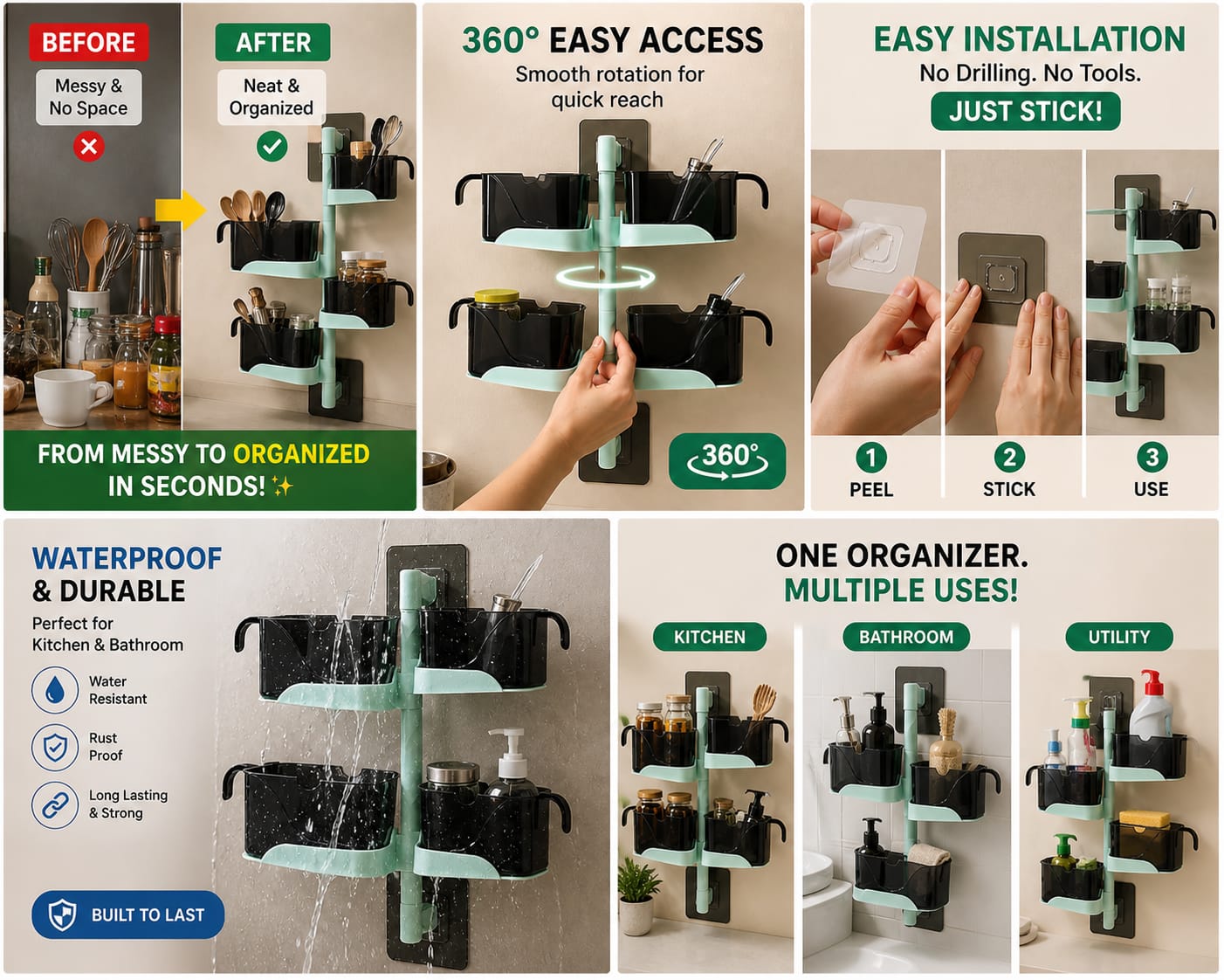 Rotating Spice Jars Vertical Rotatable seasoning box 5 sections